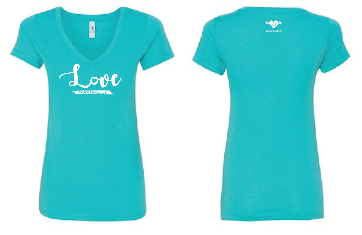 LOVE WASTEFULLY LADIES V NECK - TAHITI BLUE